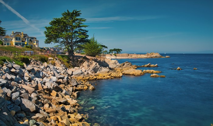 Rocky California Coastline with Houses and Ocean