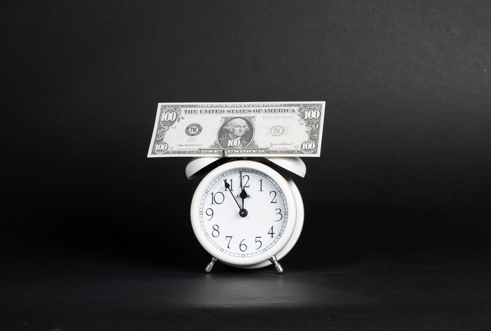 Alarm clock with 100 dollar bill