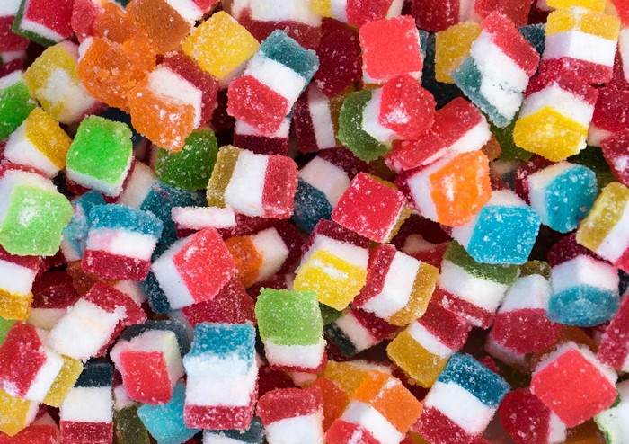 A pile of colorful gummy candies