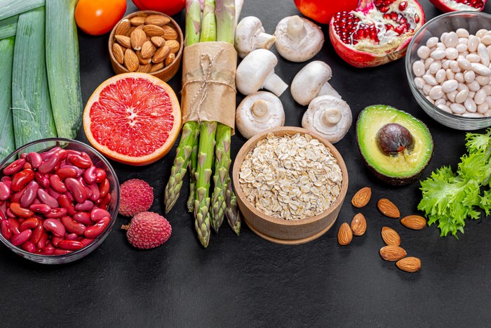 Assortment of Fresh Fruits, Vegetables, Nuts, and Grains