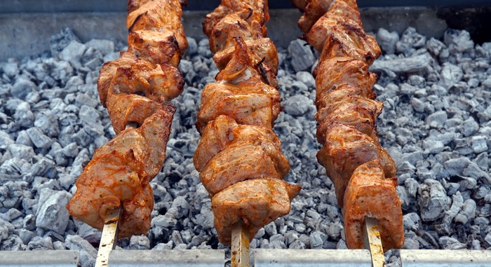 Shashlik grilling on coals