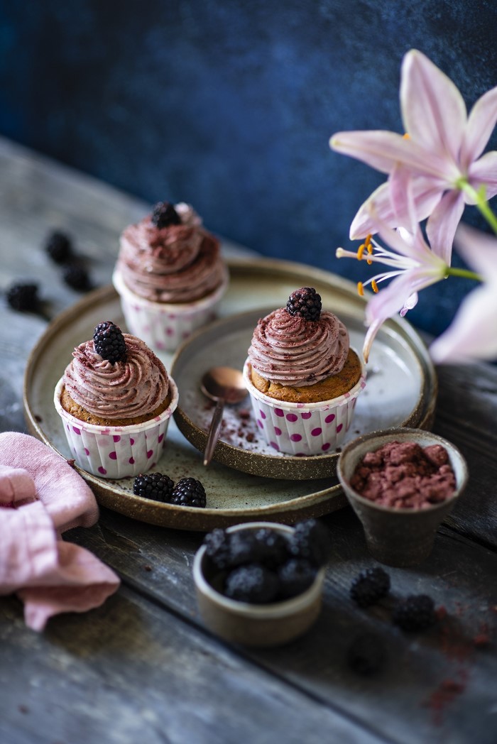 Blackberry Cupcakes with Pink Frosting