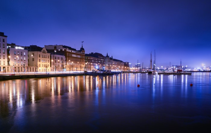 Helsinki waterfront at night