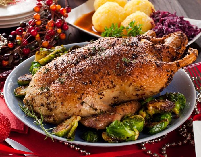 Roast Duck with Brussels Sprouts and Red Cabbage