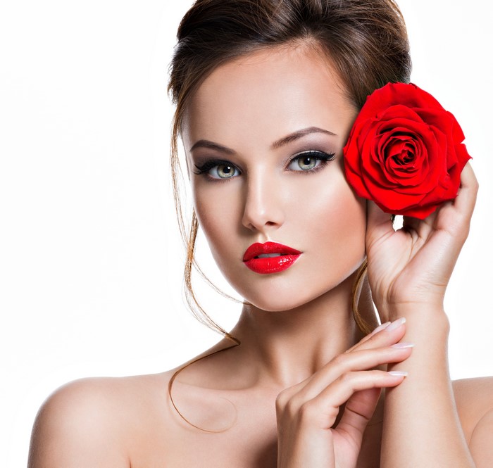 4k 5k Fingers Roses White Background Brown Haired Face Red Lips Beautiful Model Hd 0178