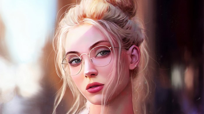 Painting Art of a Blonde Girl with Glasses