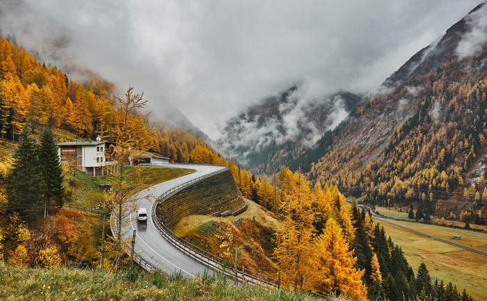 Winding Mountain Road in Autumn, East Tyrol, Austria