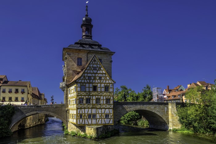 Bamberg Old Town Hall over Regnitz River, Germany