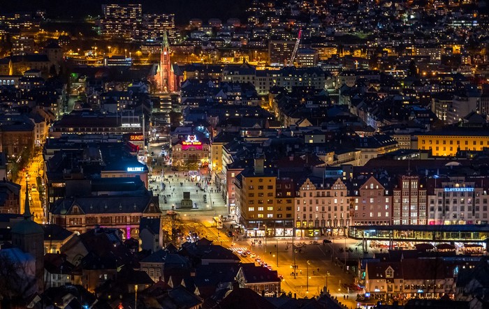 Bergen, Norway at Night from Above