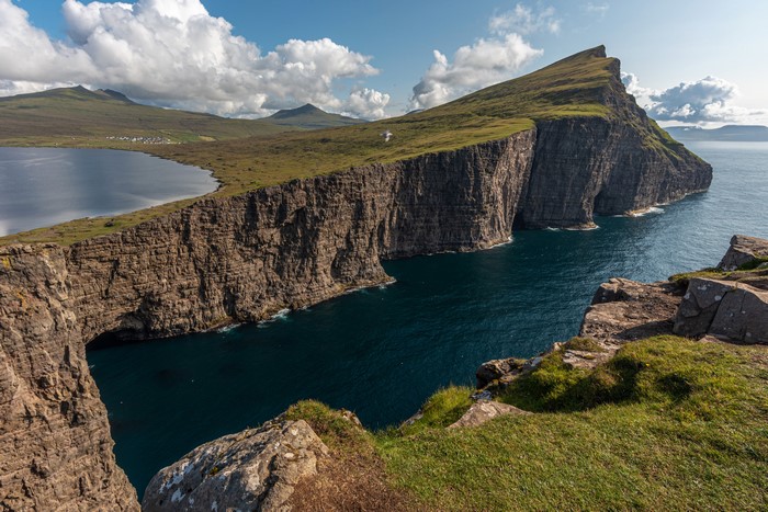 Cliffs overlooking the ocean and a lake in Denmark