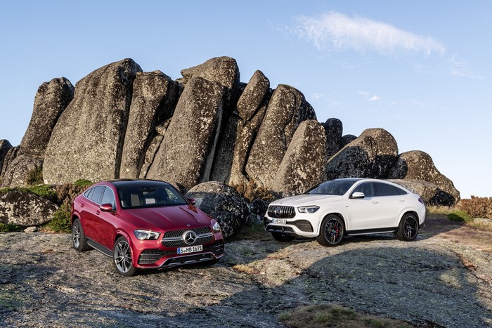 Two Mercedes-Benz GLE Coupe SUVs on Rocks