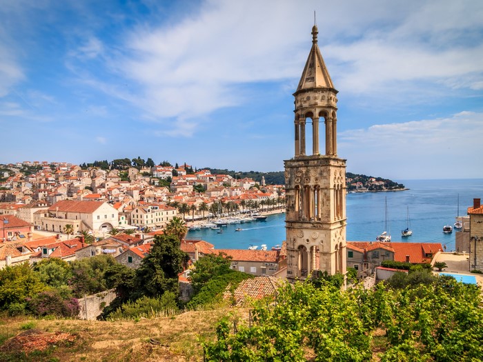 Hvar Croatia Town with Bell Tower and Bay