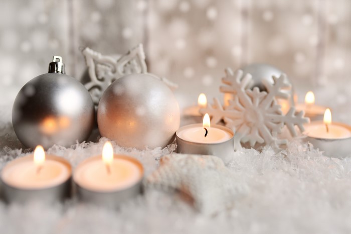 Christmas Candles and Ornaments with Snowflakes