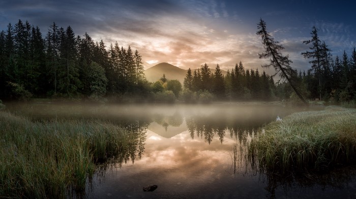 Misty Morning Lake with Mountains and Forest in Austria