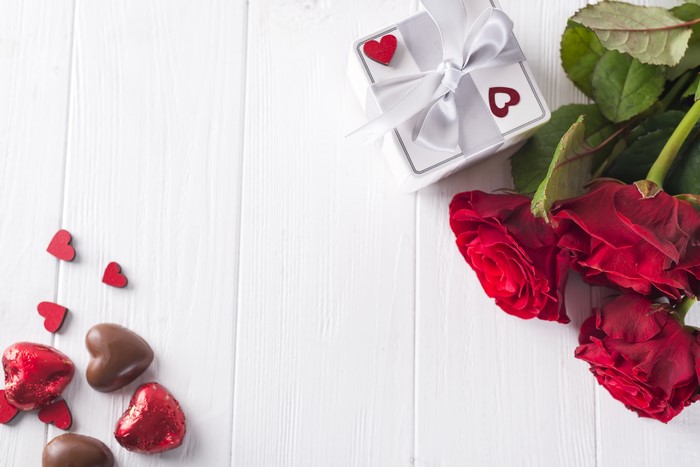 Valentine's Day Gift Box with Roses and Chocolates