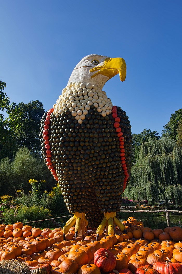 Eagle sculpture made of pumpkins at Ludwigsburg Pumpkin Festival
