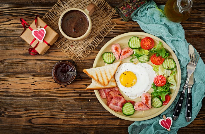 Valentine's Day Breakfast with Coffee and Gift