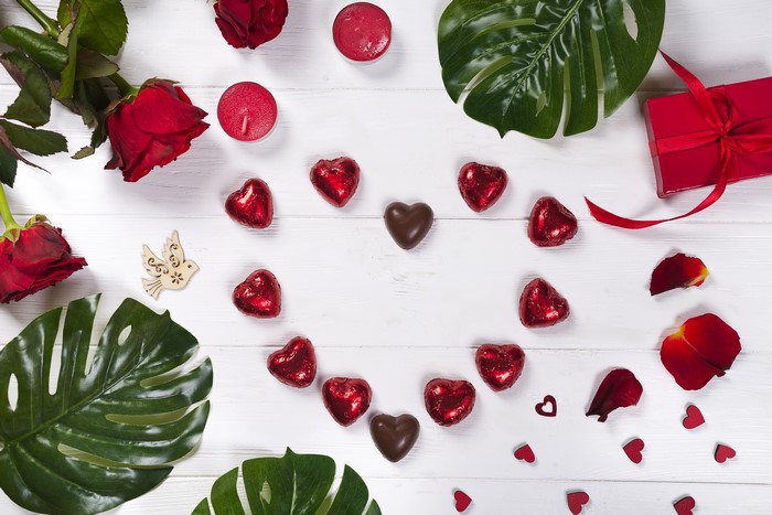 Valentine's Day Heart Shape Candies and Roses