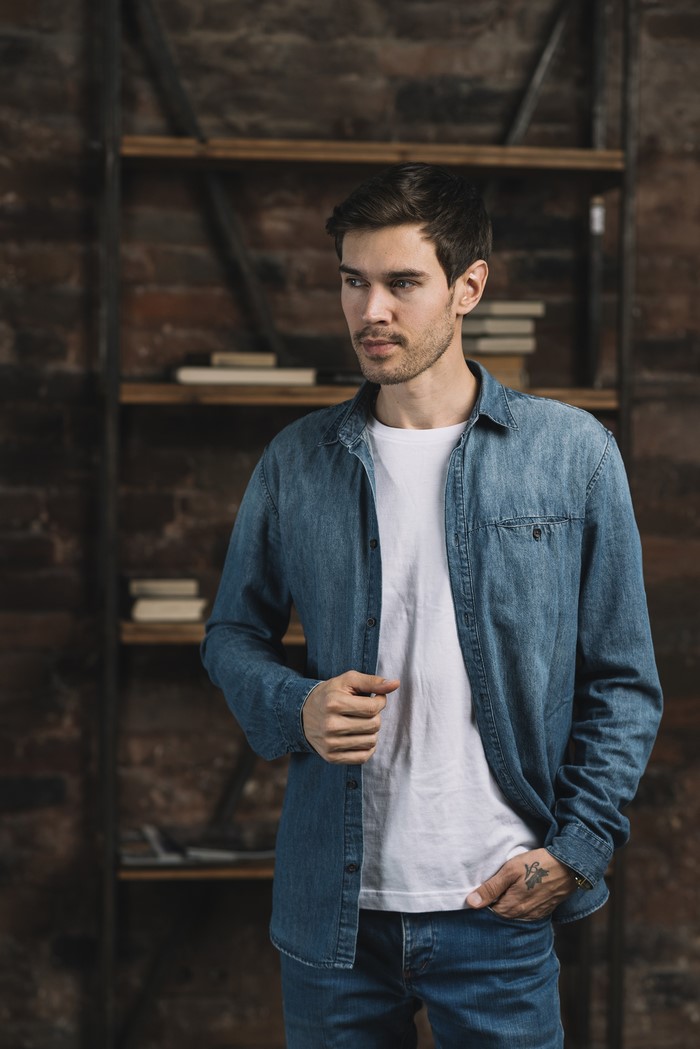 Man in denim shirt and jeans