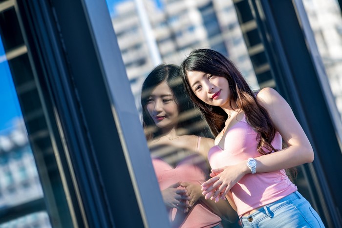 Brunette Asian Girl with Reflection