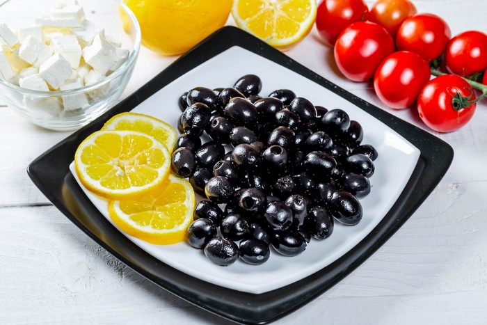 Black Olives, Tomatoes, Lemons, and Feta Cheese