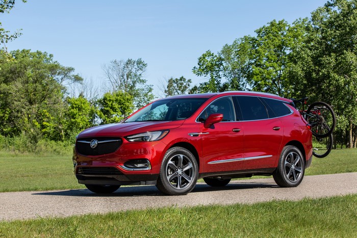 Red 2020 Buick Enclave Sport Touring Crossover with Bike