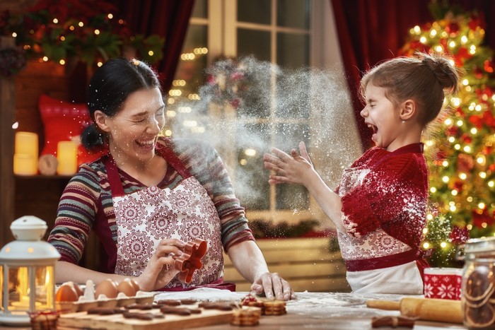 Mother and Daughter Baking Christmas Cookies