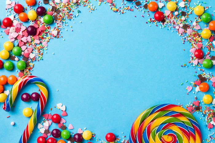 Candy and Sweets Border on Blue Background