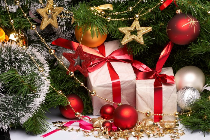 Christmas tree with gifts and ornaments