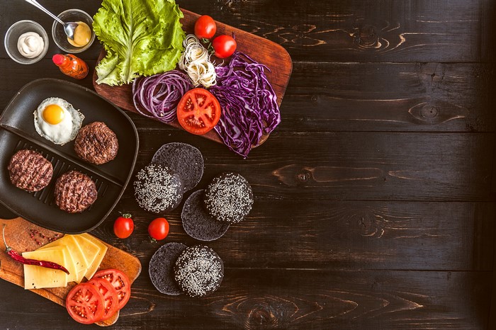 Hamburger Ingredients on Wooden Table