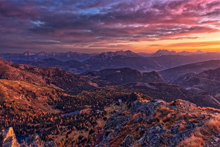 Mountain range at sunset in Austria