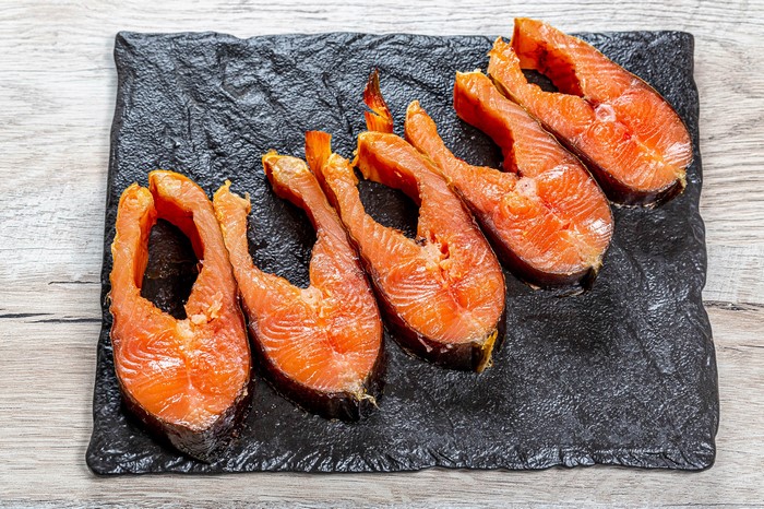 Smoked Salmon Steaks on a Black Slate