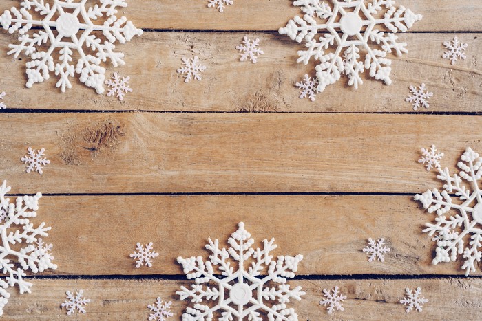 Snowflakes on Wood Planks Template Greeting Card