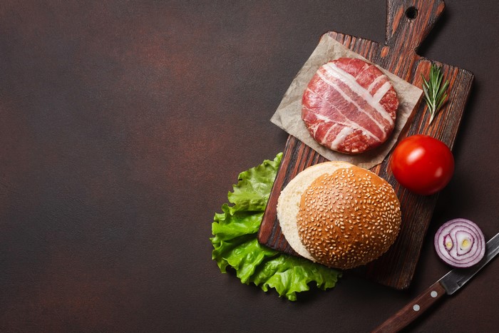 Hamburger ingredients on a cutting board