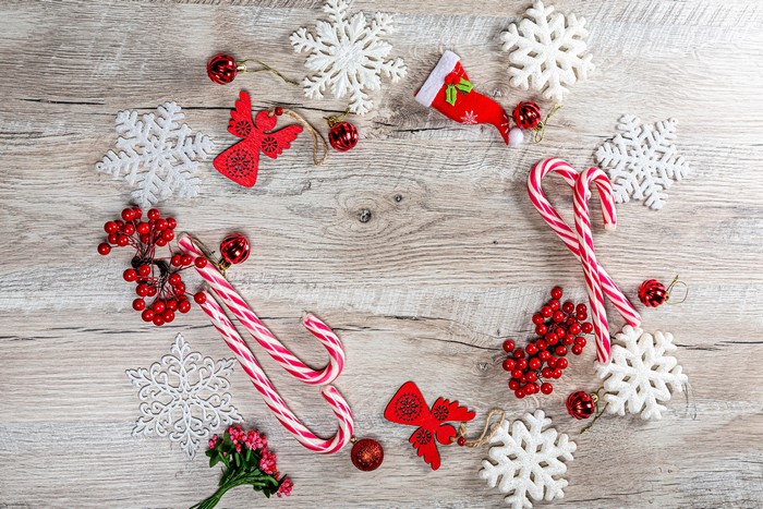 Christmas Decorations on Wood Planks