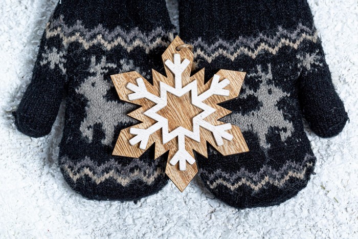 Christmas Mittens with Snowflake Ornament