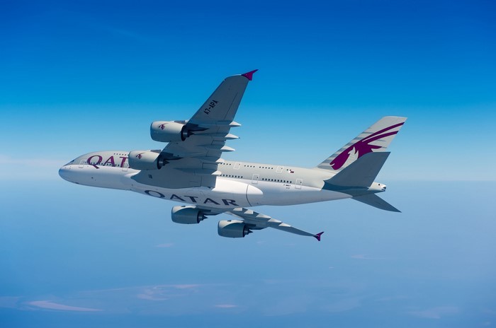 Qatar Airways Airbus A380-800 in Flight