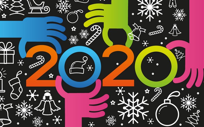 Hands Holding 2020 with Christmas Decorations