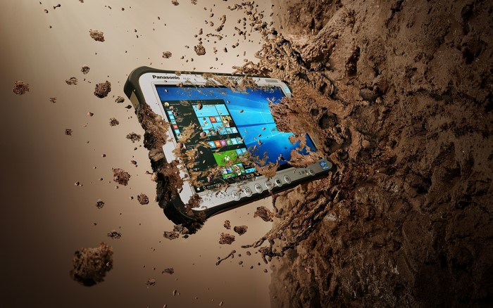 Panasonic Toughpad FZ-G1 tablet covered in mud
