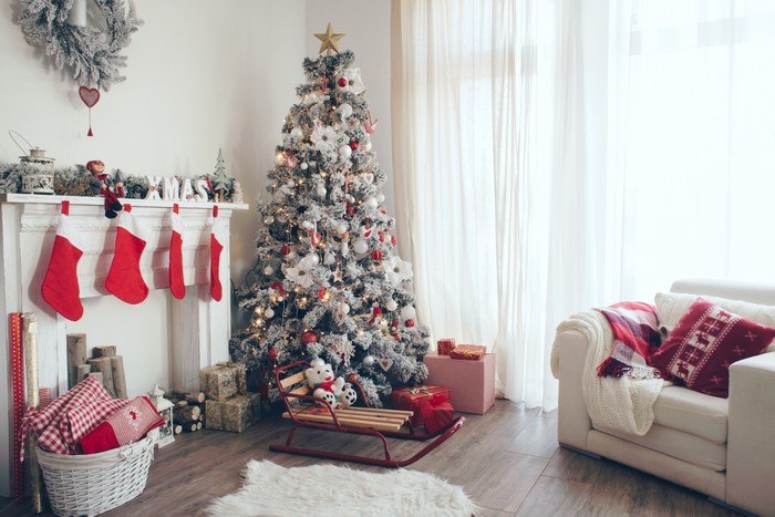 Christmas Tree and Fireplace with Stockings