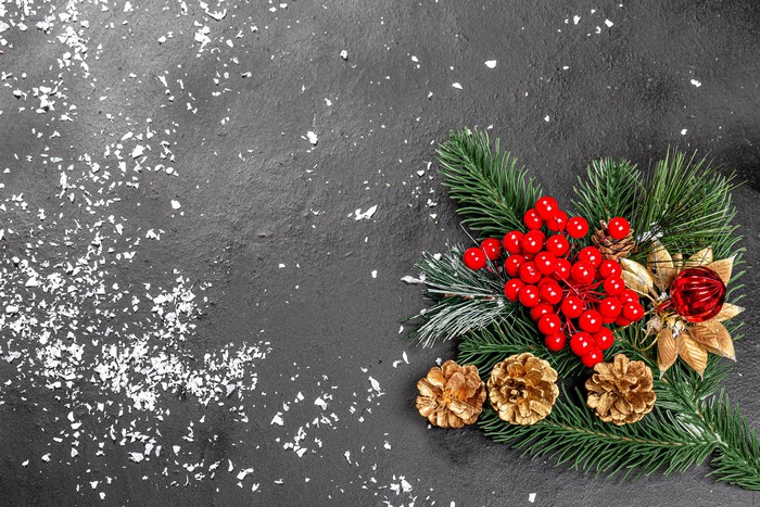 Christmas decoration with pine cones and berries