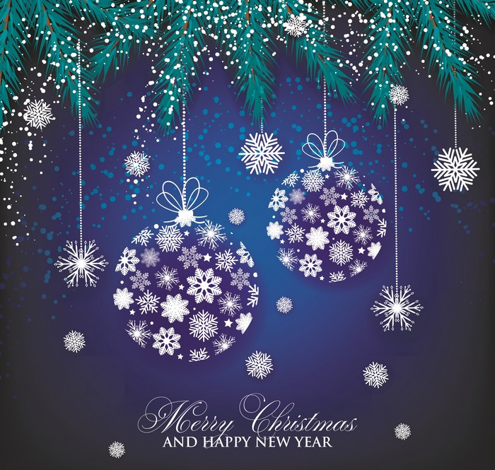 Christmas Ornaments with Snowflakes and Pine Branches