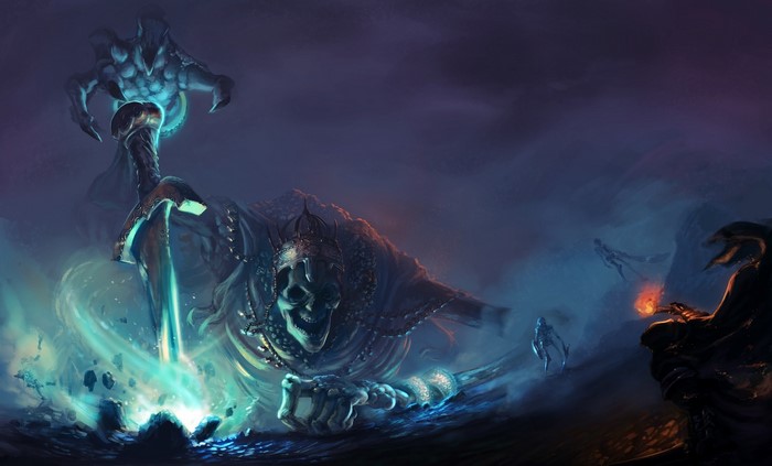 Undead Skeleton Warrior with a Demon from Dark Souls III Fan Art