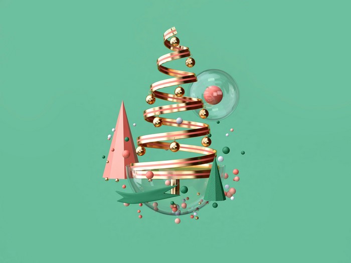 4K Christmas Tree with Ribbons and Ornaments