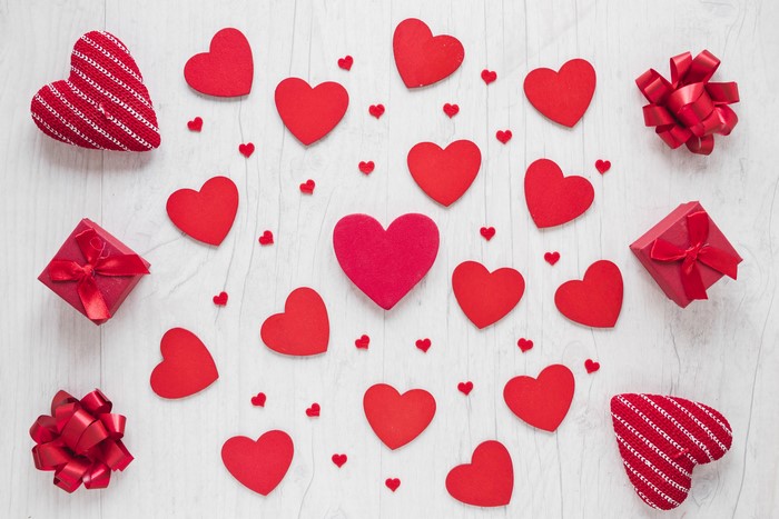 Valentine's Day red hearts and gifts
