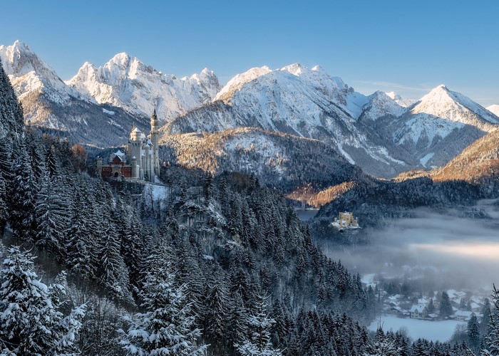 Neuschwanstein Castle in Winter Alps