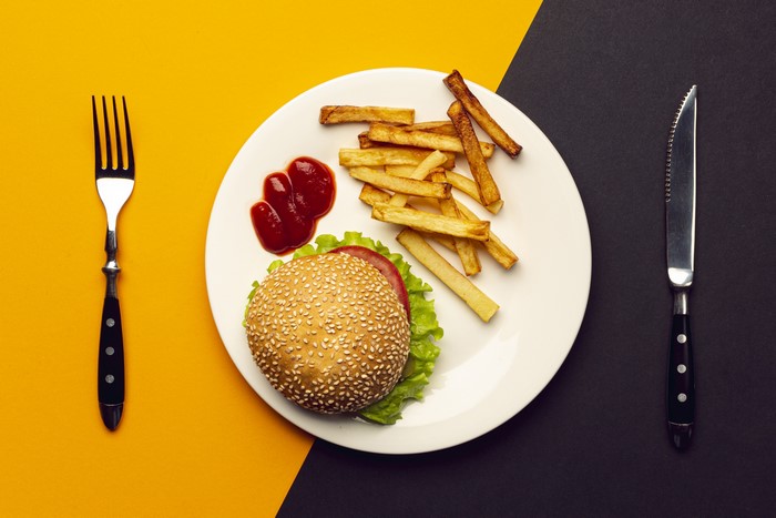 4K Hamburger and French Fries with Cutlery