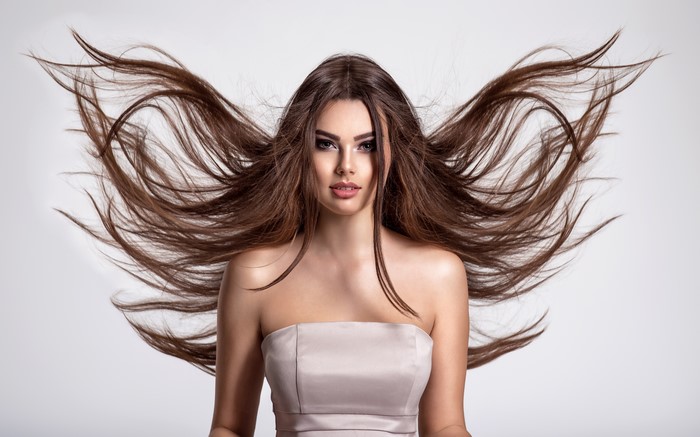 4K Portrait of Brown Haired Model with Flowing Hair