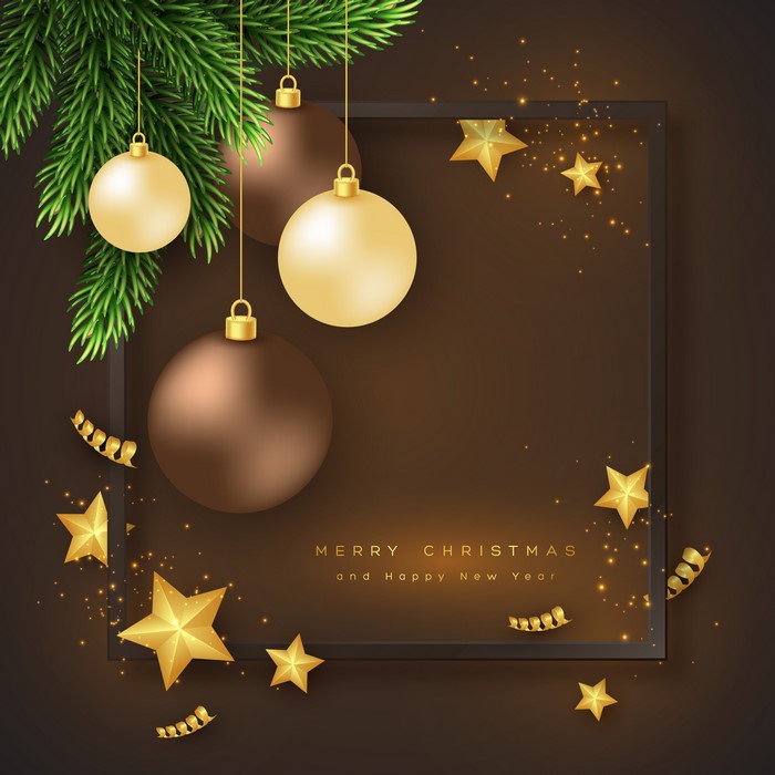 Christmas greeting card with ornaments and stars