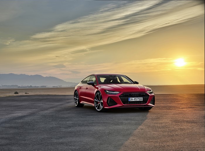 Red Audi RS7 Sportback at Sunset